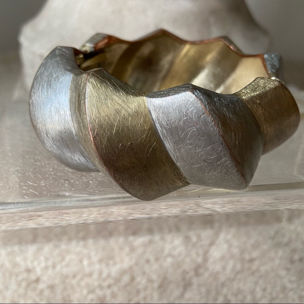 Silver snap wide cuff spiral statement bracelet